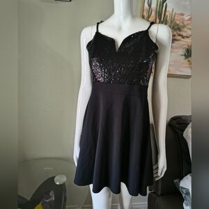 Almost Famous Black Sequin Bodice Fit & Flare Dress